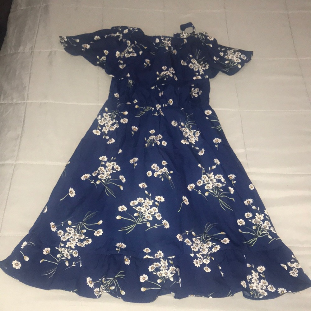 Navy Floral off the shoulder dress